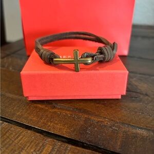 James Avery Brown Leather Bracelet with Gold Cross